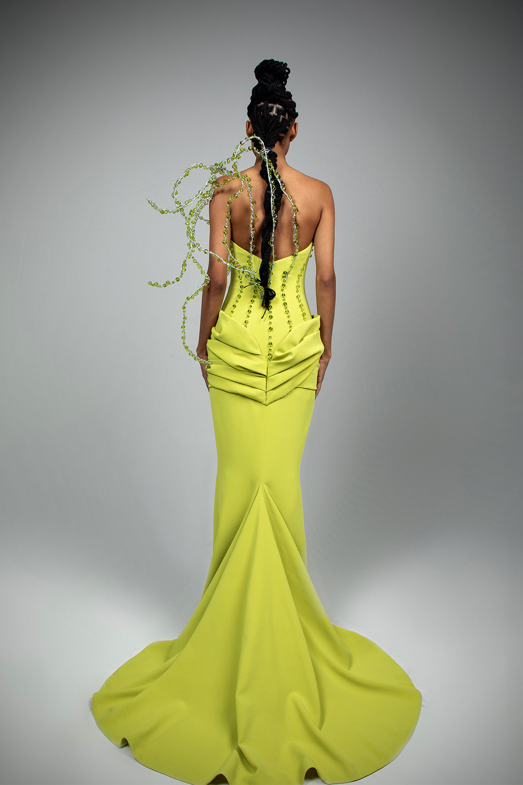 Crepe Dress with Fish Tail and Beaded Necklace