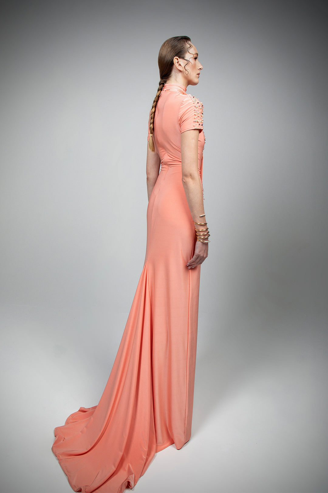 Jersey Dress with Fish Tail and Beaded Butterfly