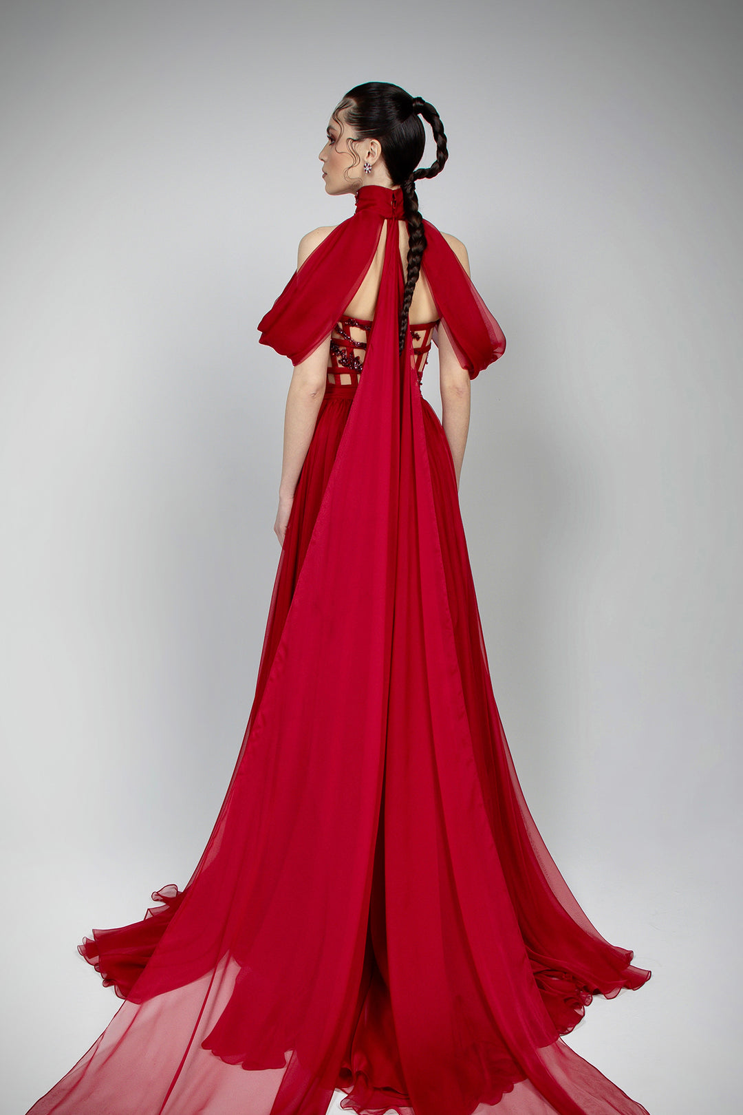 Mousseline Corset Dress with Detachable Cape