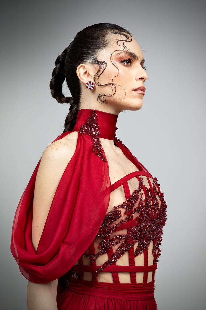 Mousseline Corset Dress with Detachable Cape