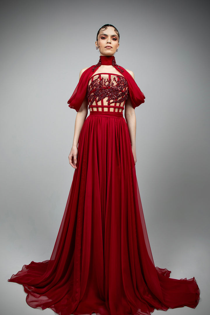 Mousseline Corset Dress with Detachable Cape