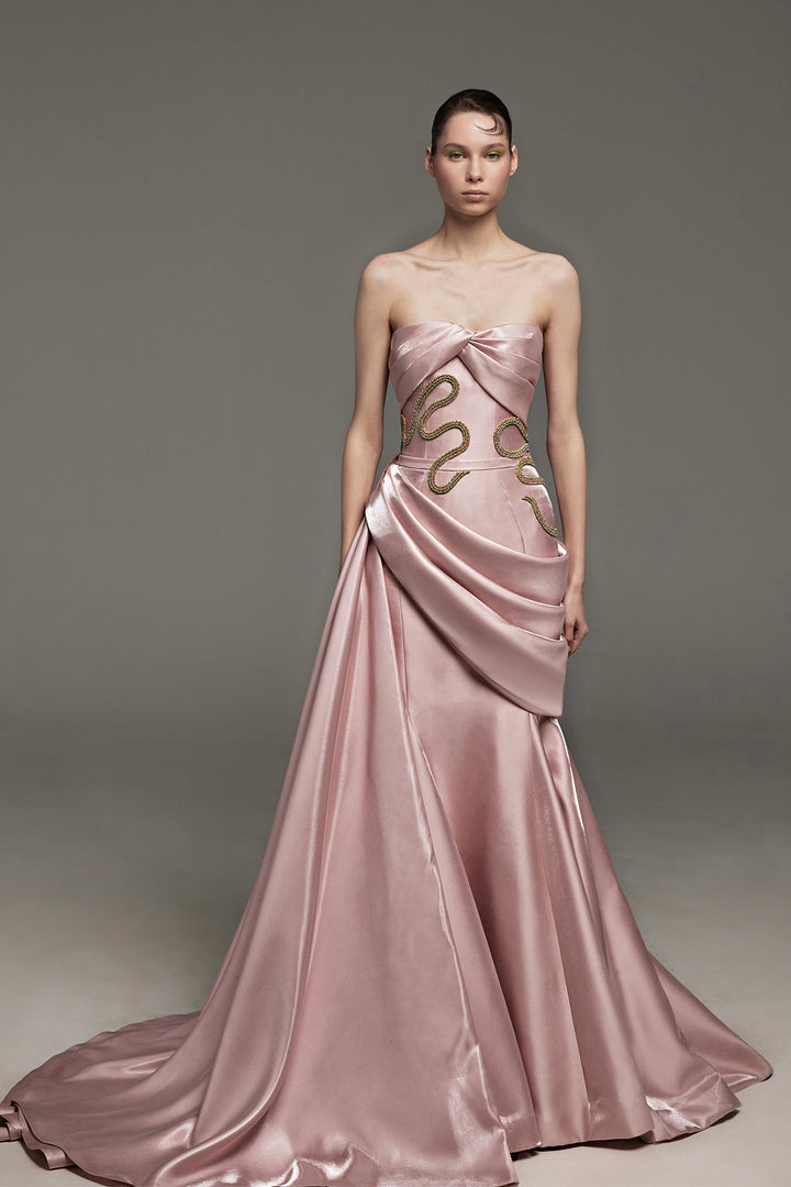 Lurex Mikado Corset Dress with Draped Details