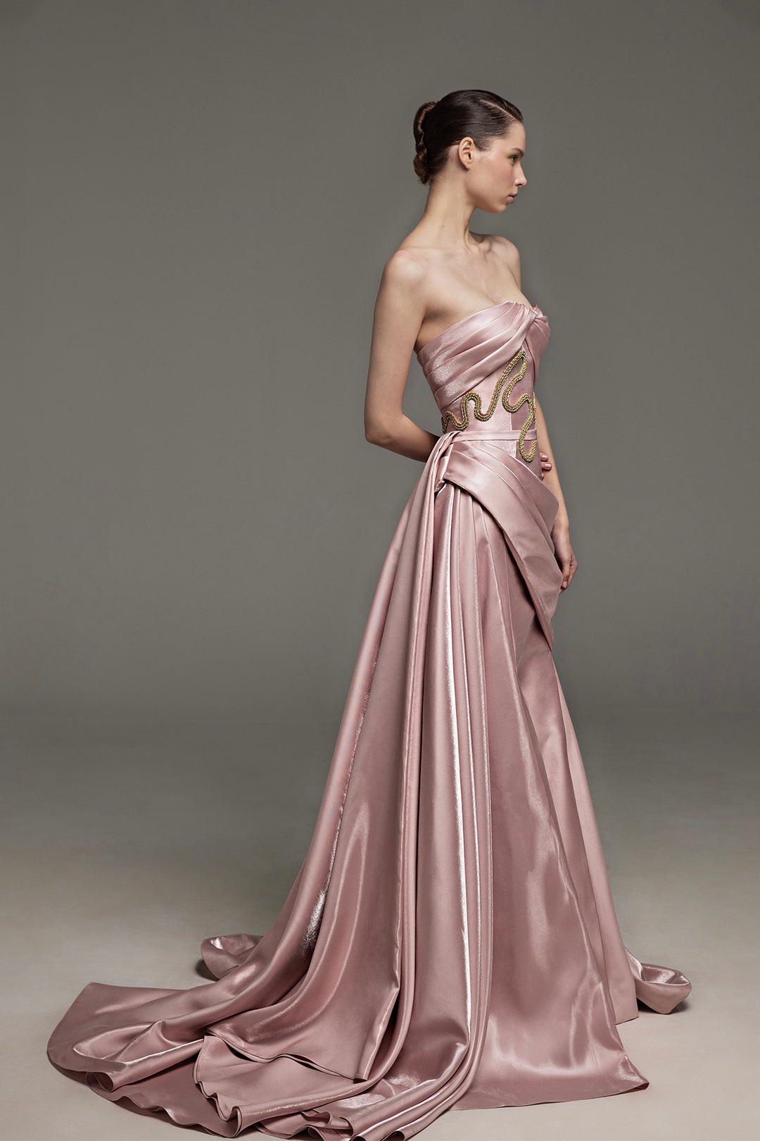 Lurex Mikado Corset Dress with Draped Details