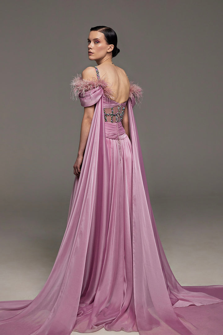 Corset Dress with Beaded Details and Feathers