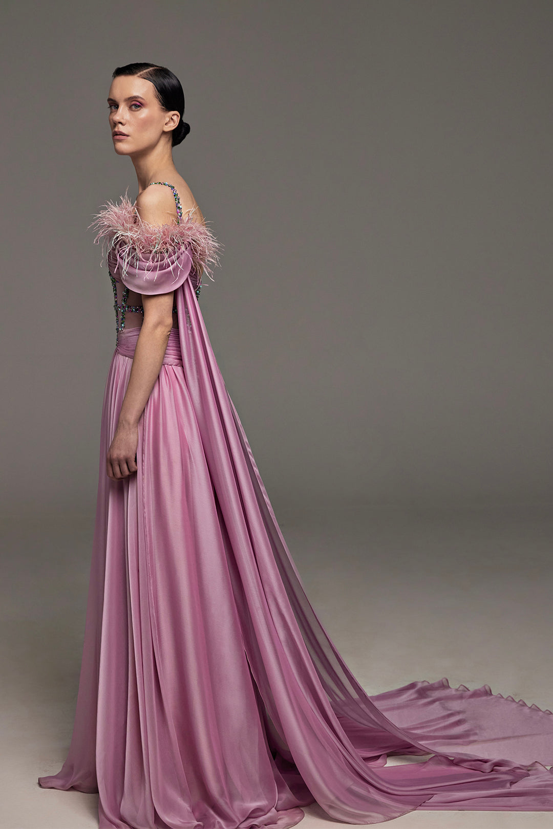 Corset Dress with Beaded Details and Feathers