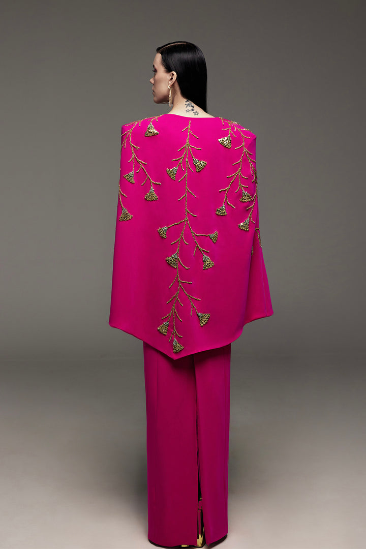 Crepe Dress with Beaded Flower and Cape