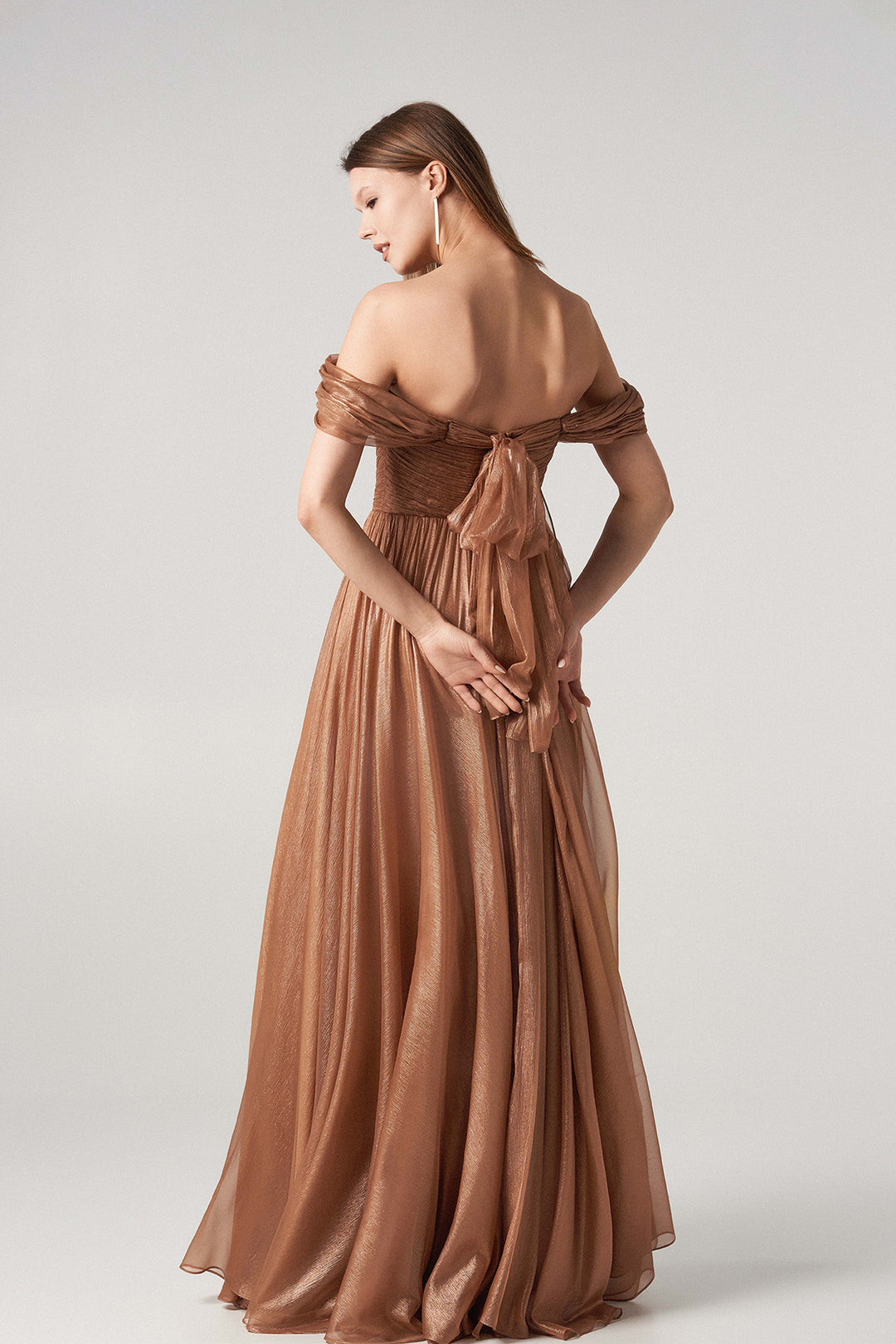 Fitted Off-the-Shoulder Dress with Deep V-Neck