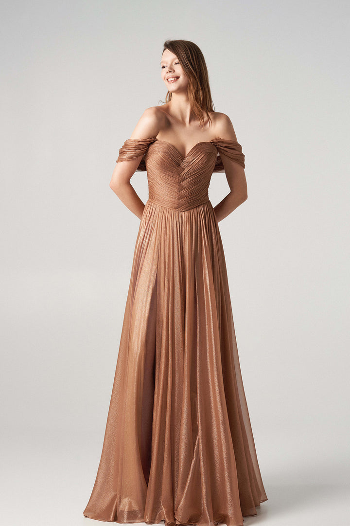 Fitted Off-the-Shoulder Dress with Deep V-Neck