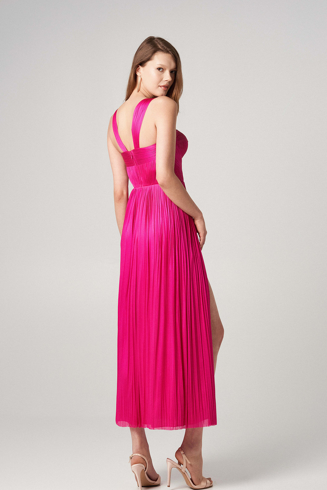 Fitted Midi Dress with High Slit Pink / FR 44 Fitted Midi Dress with High Slit Pink / FR 44