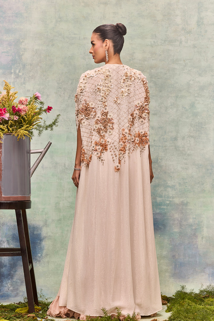 A-Line Long Ensemble with Floral Appliqués