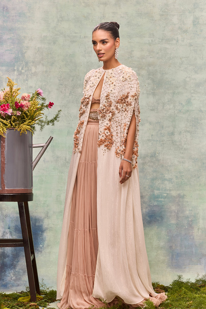 A-Line Long Ensemble with Floral Appliqués