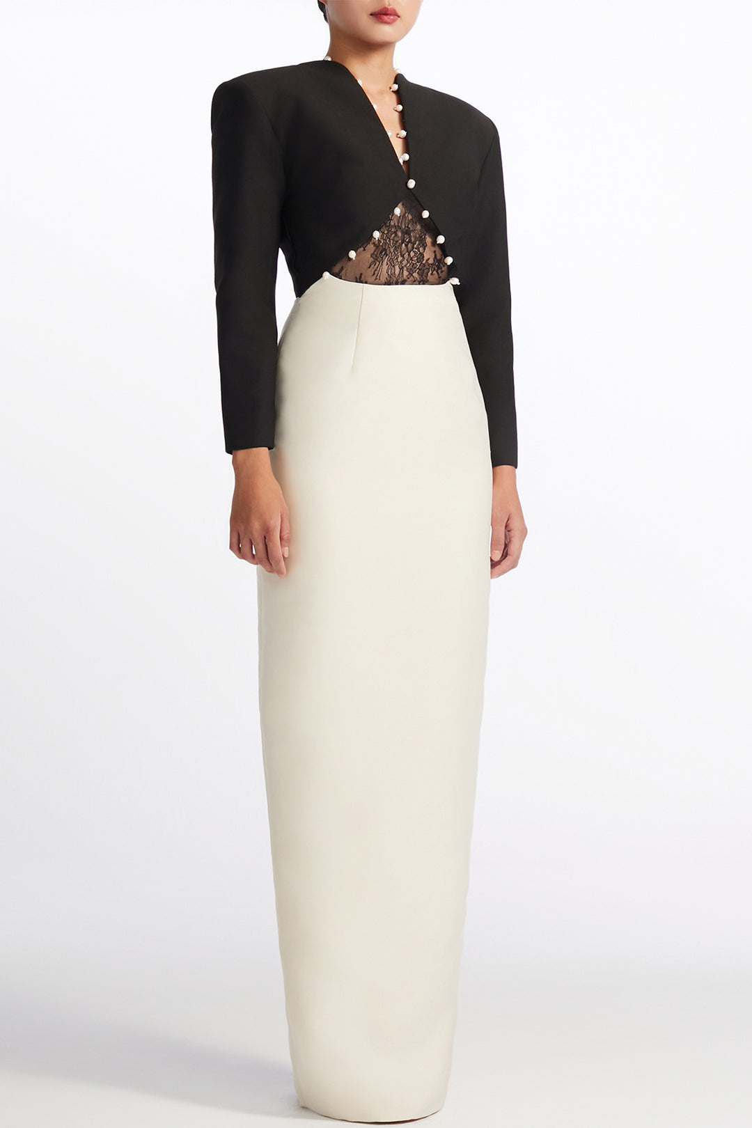 Pearl Button with Cropped Jacket and Column Dress