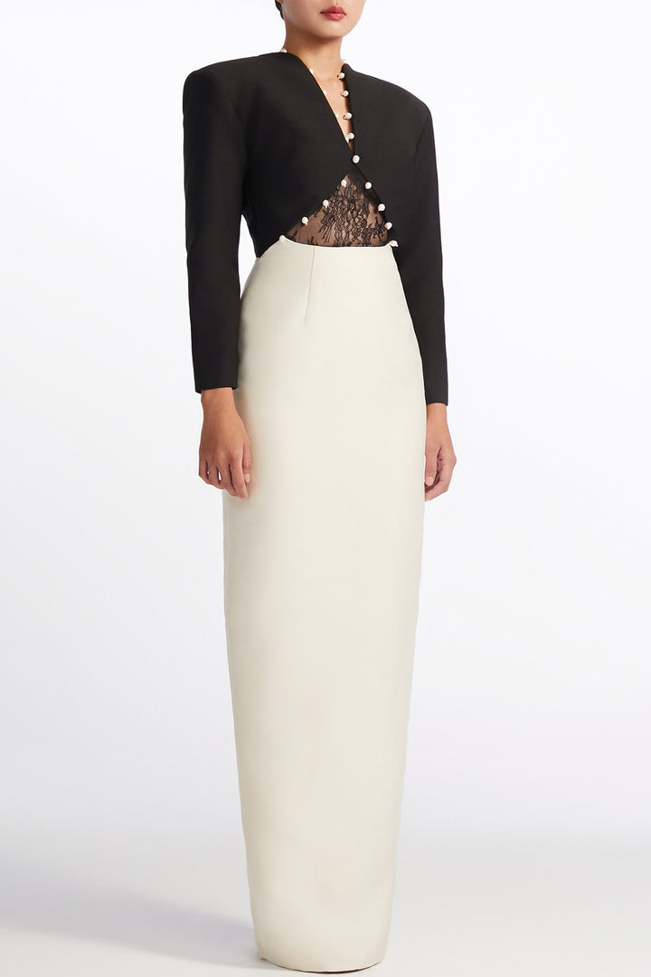 Pearl Button with Cropped Jacket and Column Dress