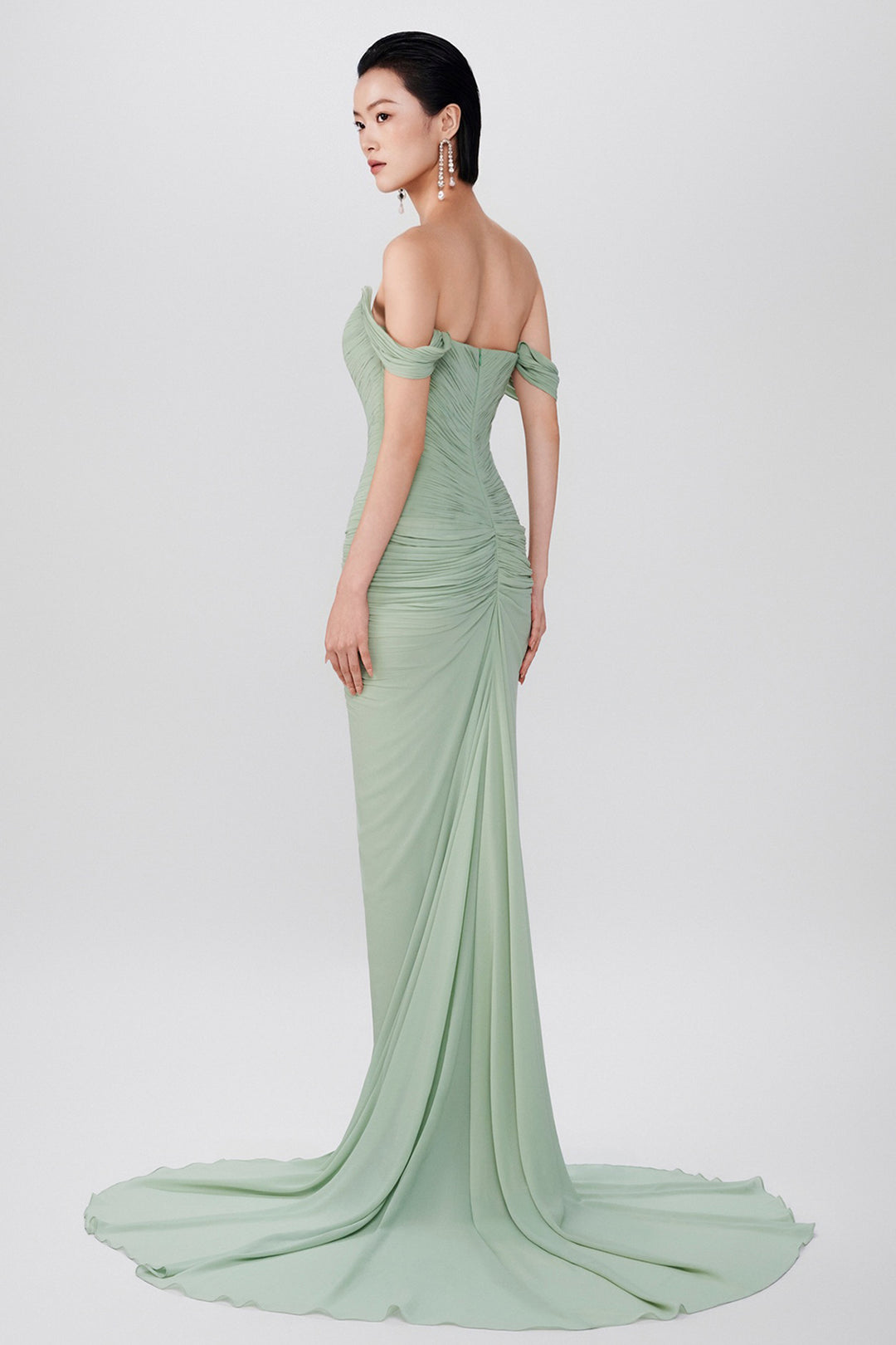 Pleated Sweetheart with Front Slit Chiffon Dress