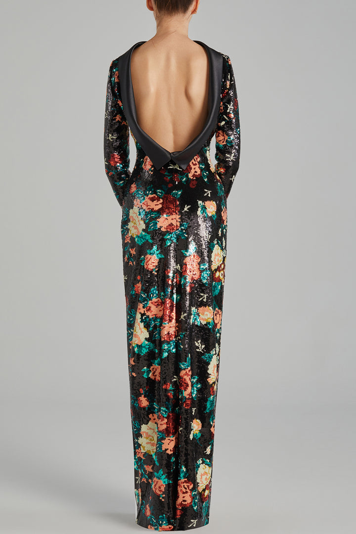 Floral Sequin Long-Sleeve Dress