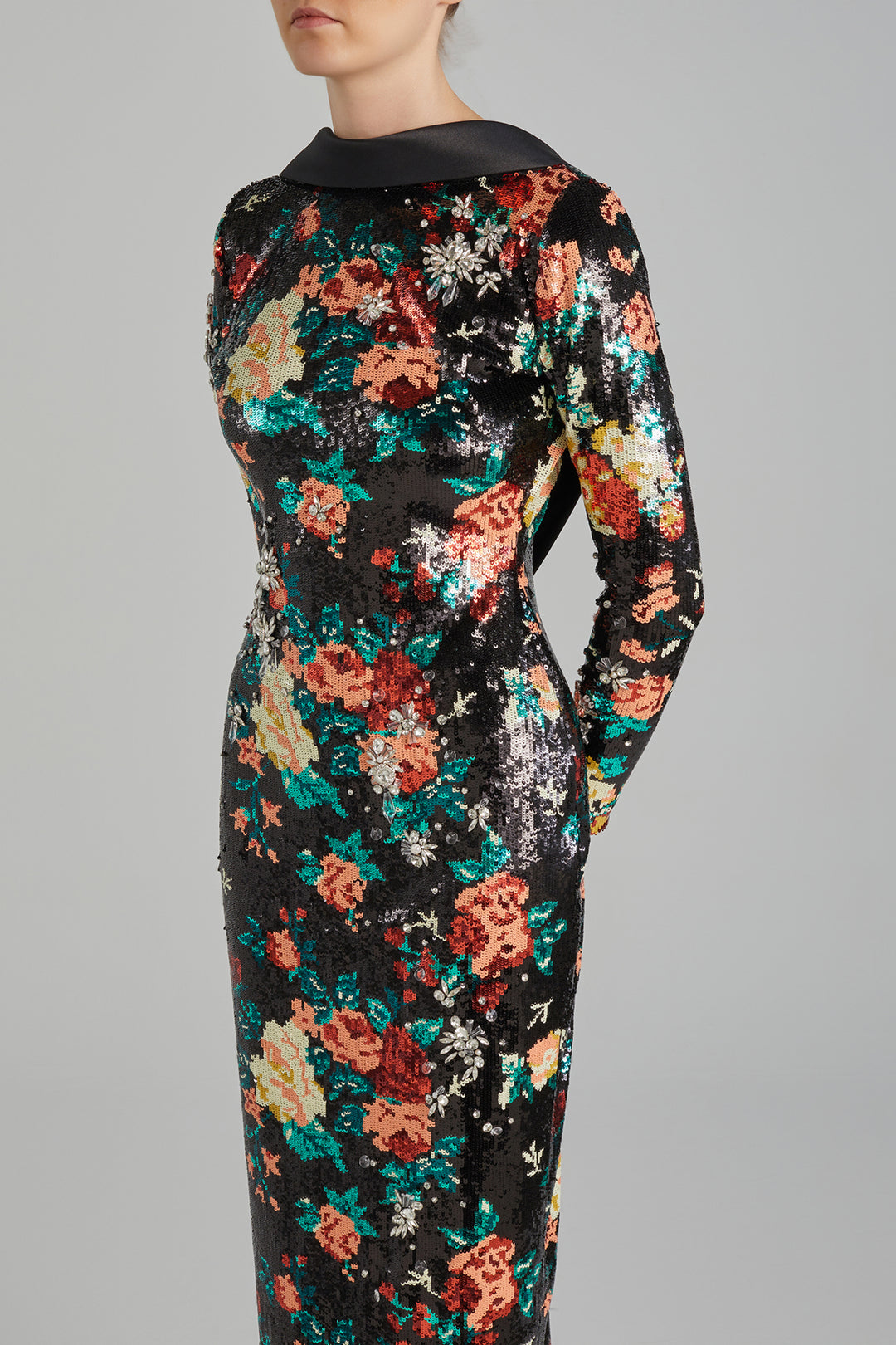 Floral Sequin Long-Sleeve Dress