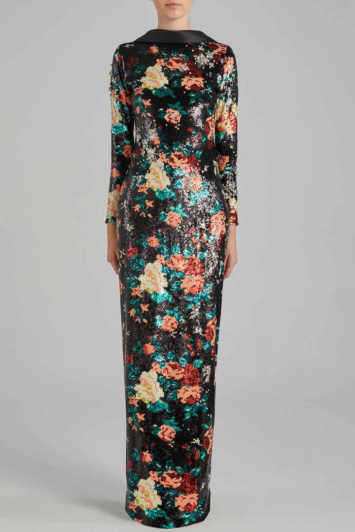 Floral Sequin Long-Sleeve Dress