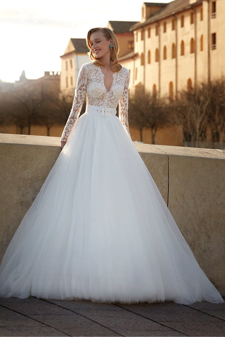 Lace and Tulle Long-Sleeved Princess Dress