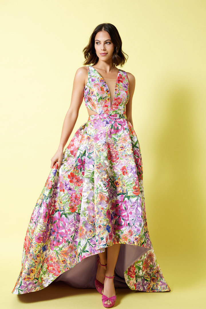 Floral Tulle Dress with Train