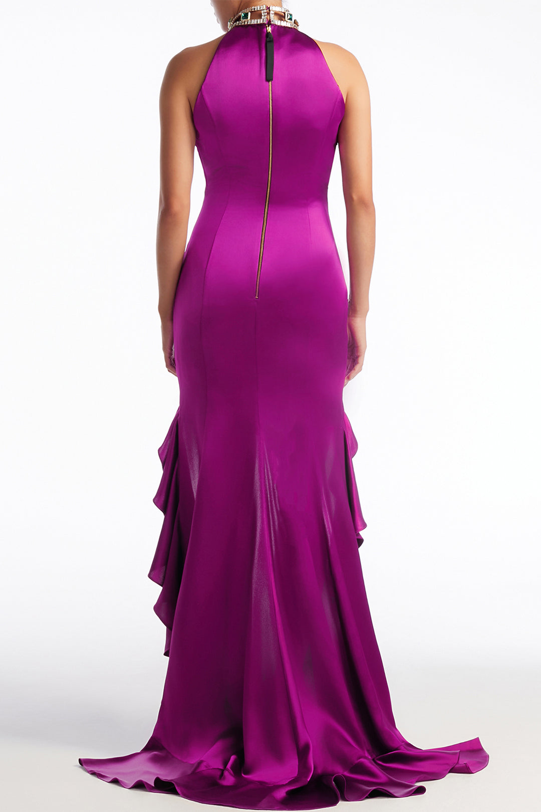 Halter Neckline Ruffled High-Low Mini Dress