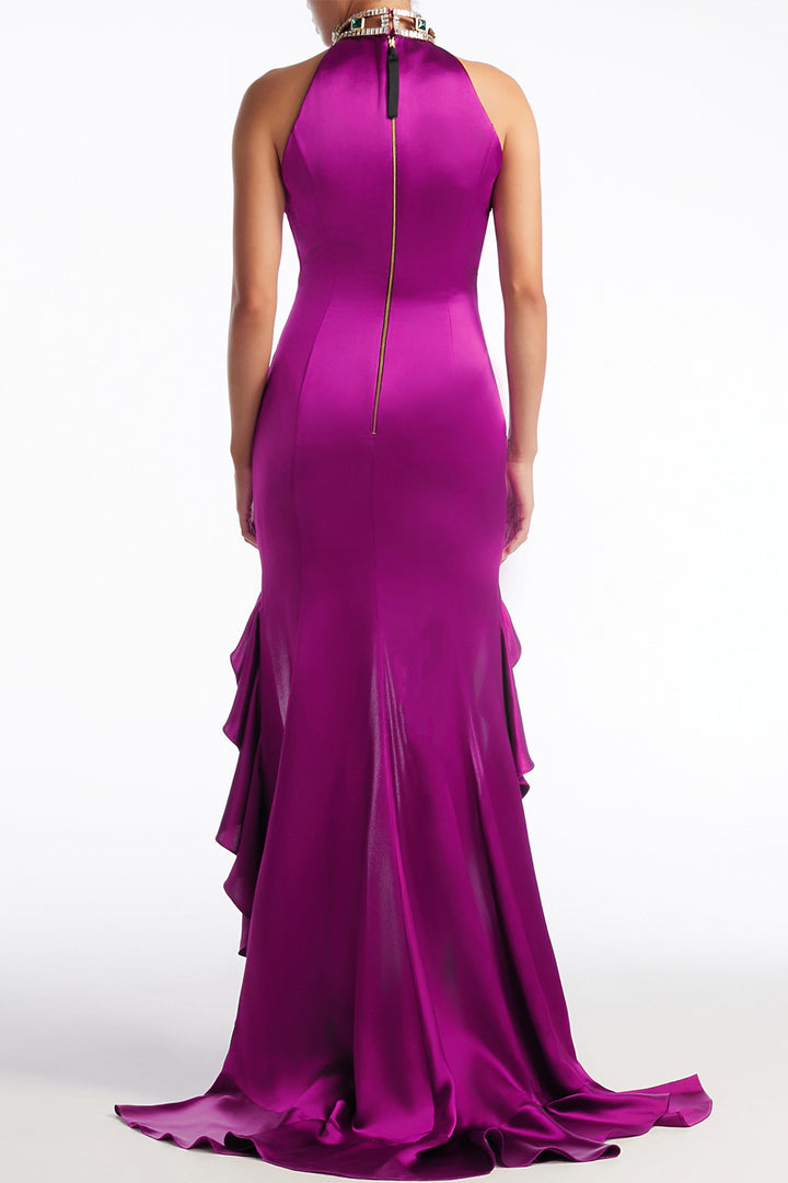 Halter Neckline Ruffled High-Low Mini Dress