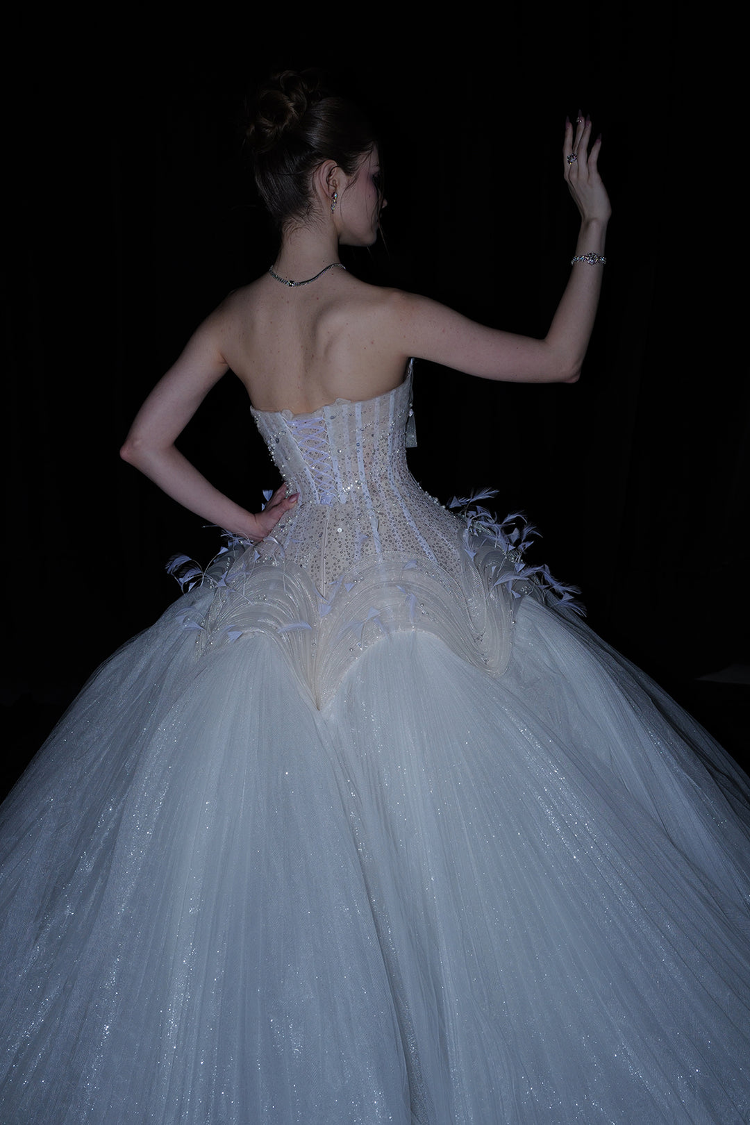 A-Line Strapless Bodice with Floral Appliqué Dress