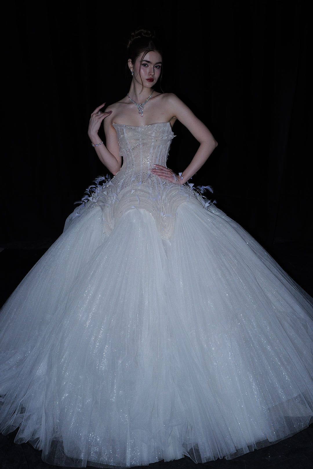 A-Line Strapless Bodice with Floral Appliqué Dress