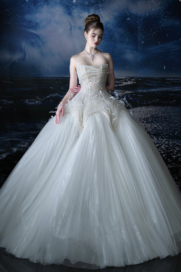 A-Line Strapless Bodice with Floral Appliqué Dress