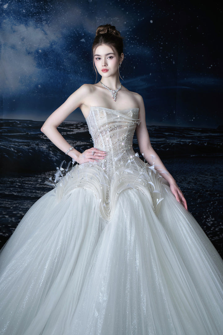 A-Line Strapless Bodice with Floral Appliqué Dress