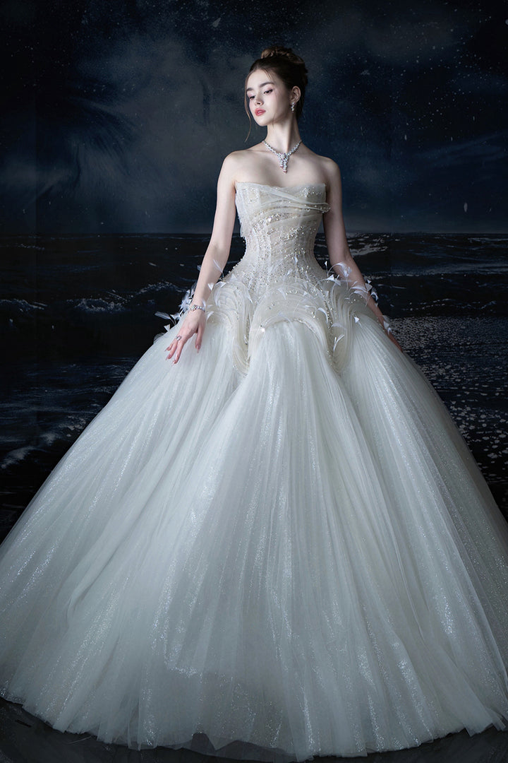 A-Line Strapless Bodice with Floral Appliqué Dress