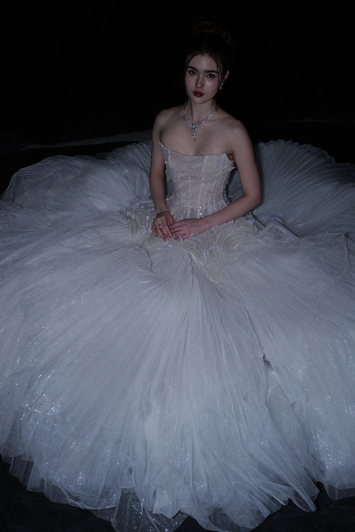 A-Line Strapless Bodice with Floral Appliqué Dress