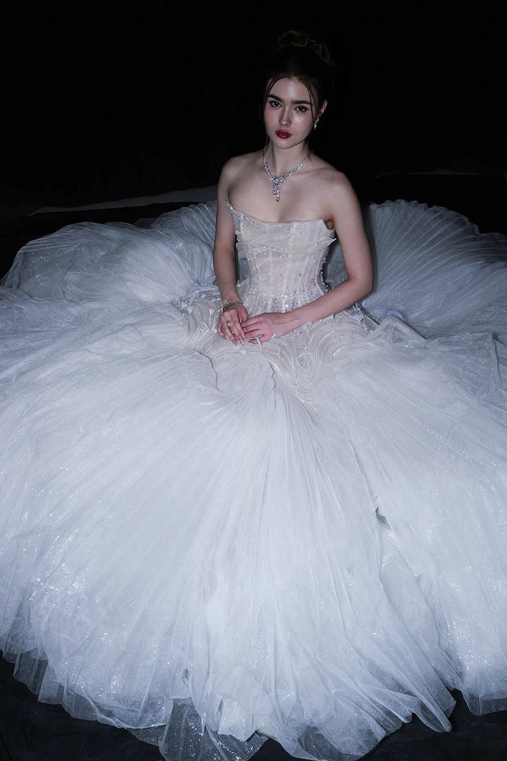 A-Line Strapless Bodice with Floral Appliqué Dress
