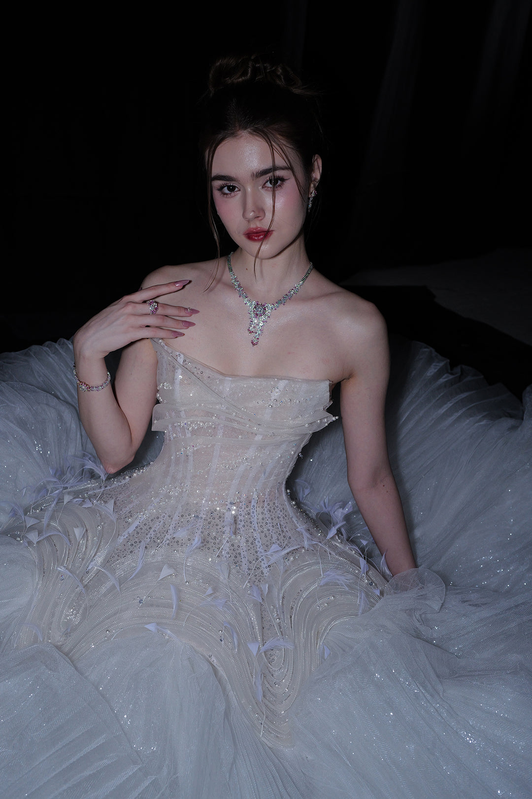 A-Line Strapless Bodice with Floral Appliqué Dress