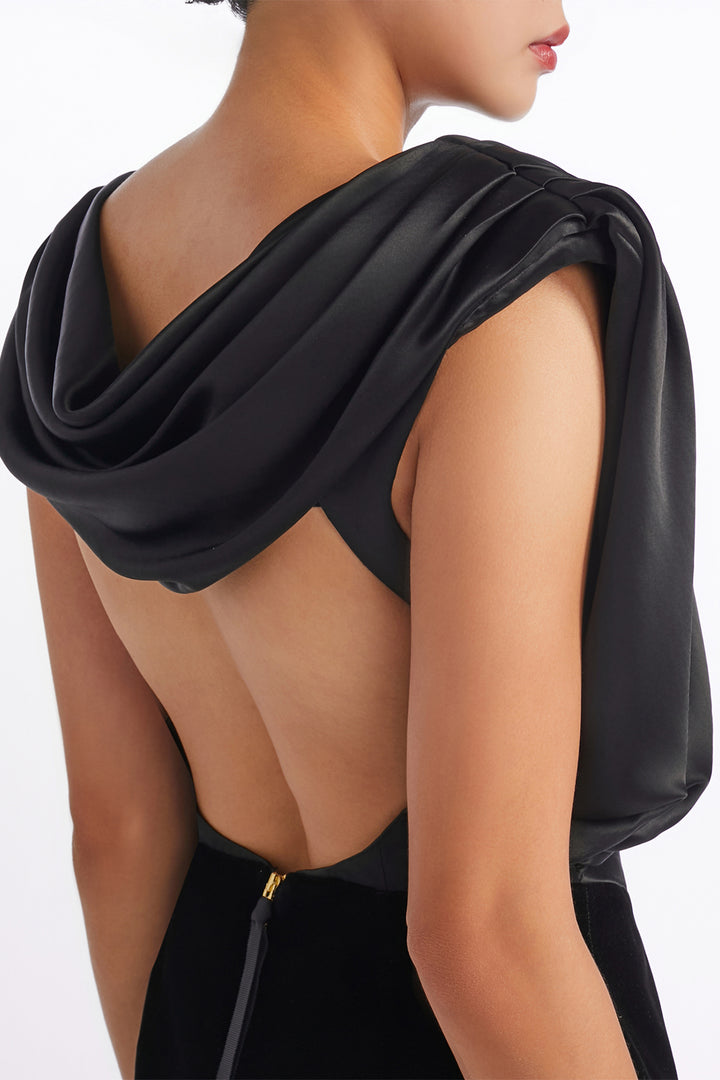 Draped Cape Sleeve with Boat Neck Column Dress