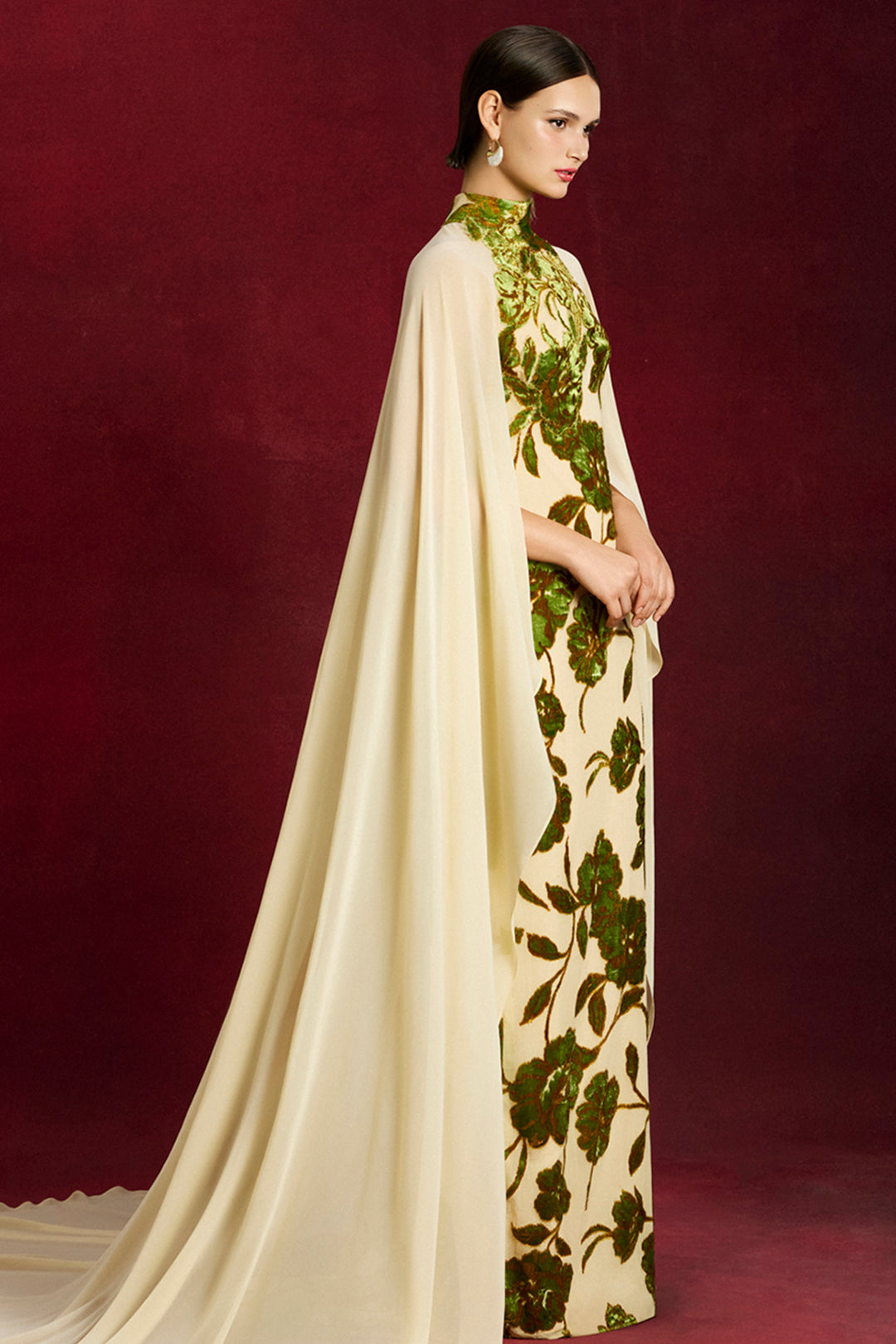 Velvet Flora Chiffon with High-Neck Dress