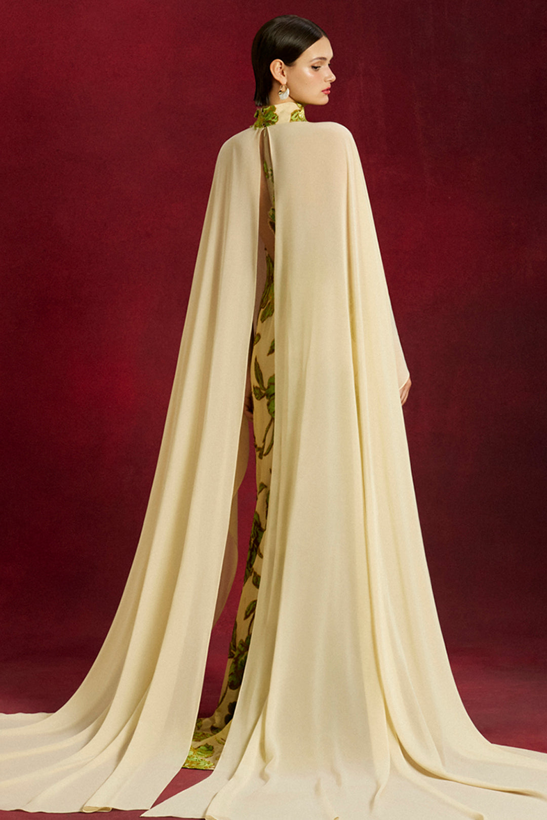 Velvet Flora Chiffon with High-Neck Dress