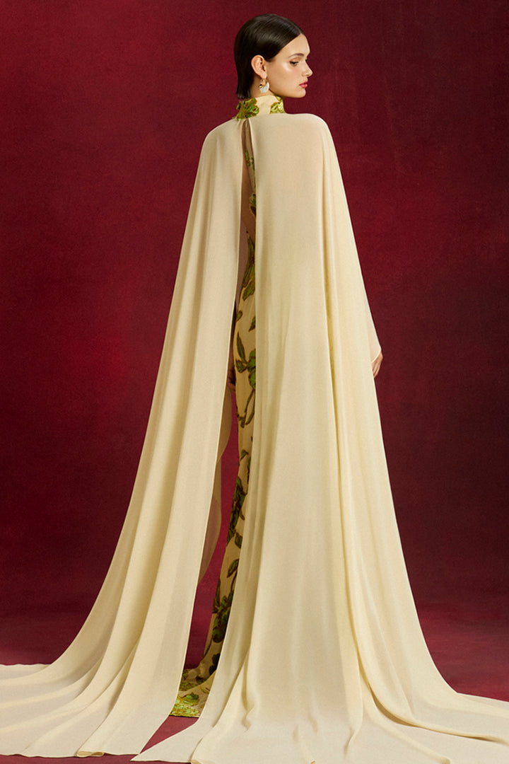 Velvet Flora Chiffon with High-Neck Dress