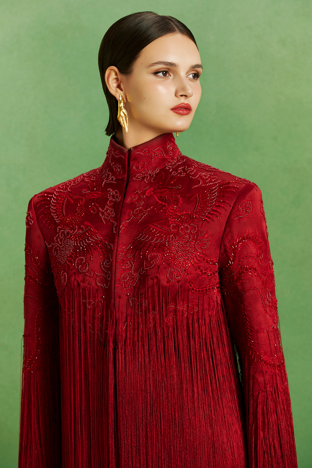 Crimson Fringe Long Dress