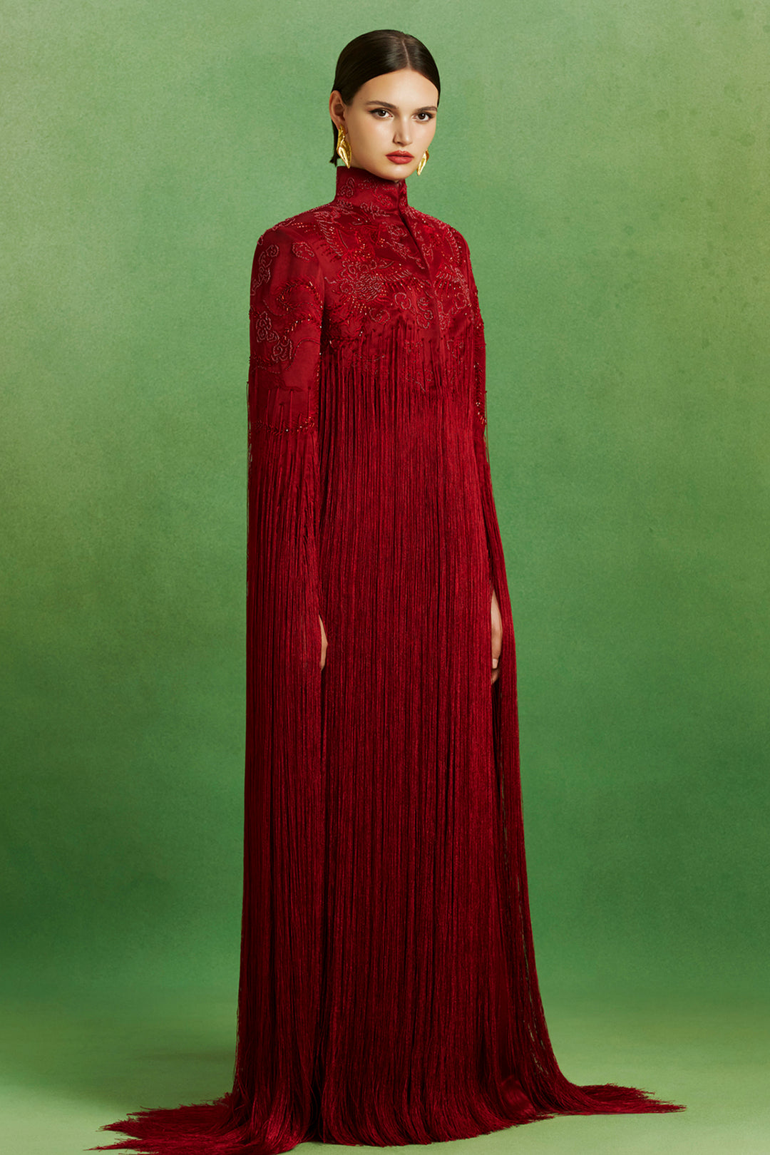 Crimson Fringe Long Dress