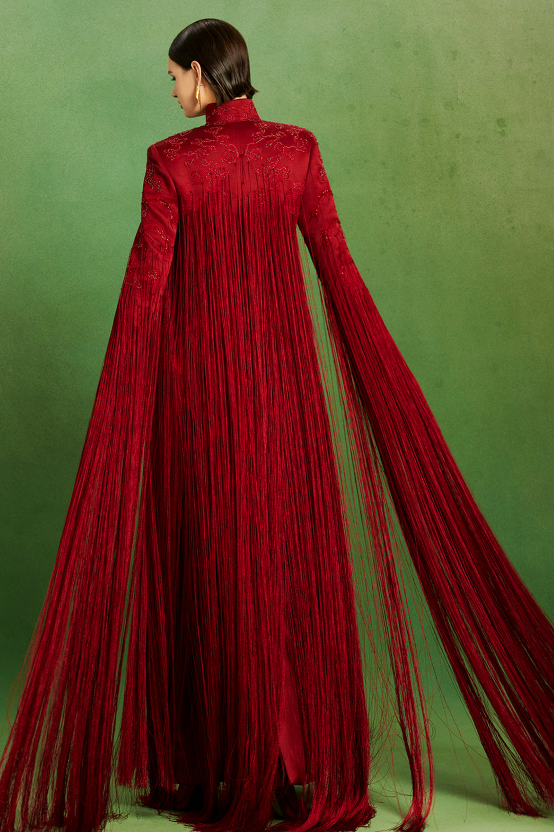 Crimson Fringe Long Dress