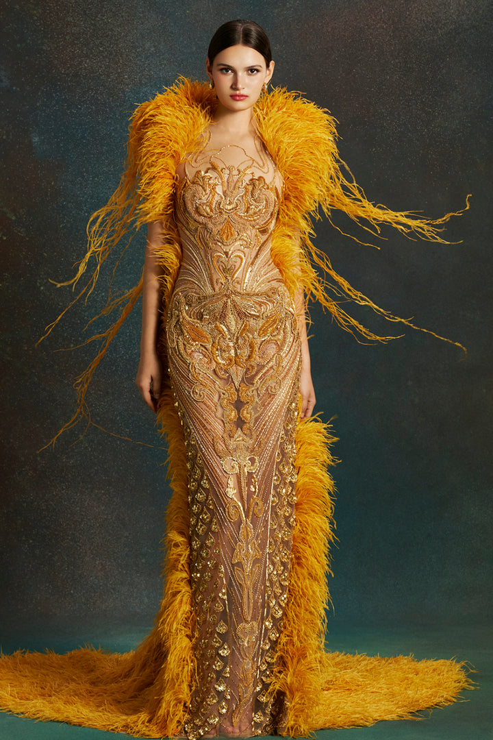 Marigold Plume Long Dress