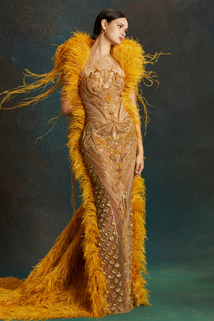 Marigold Plume Long Dress