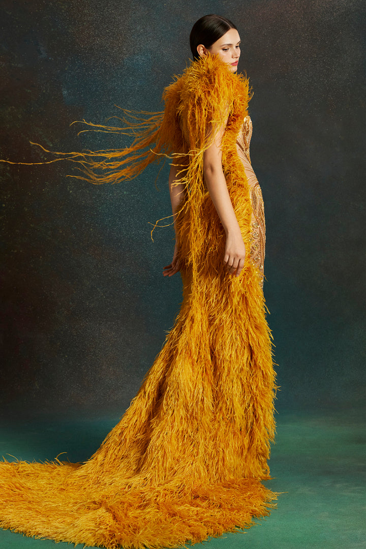 Marigold Plume Long Dress