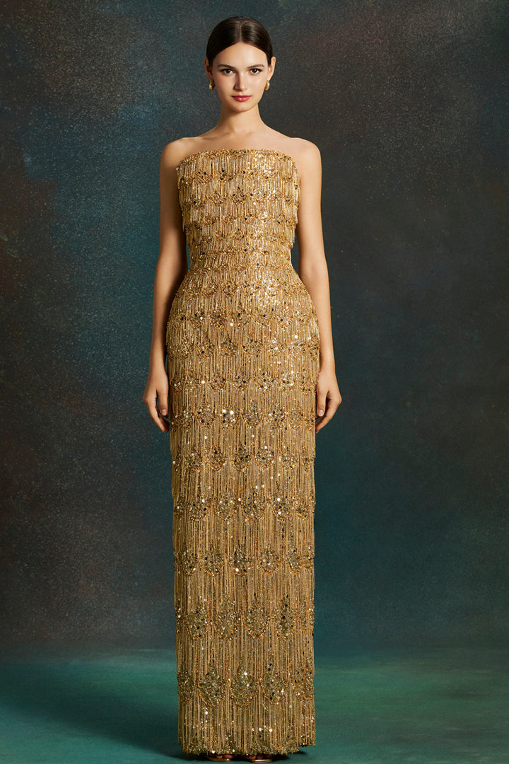 Glimmer Strapless with Column Long Dress