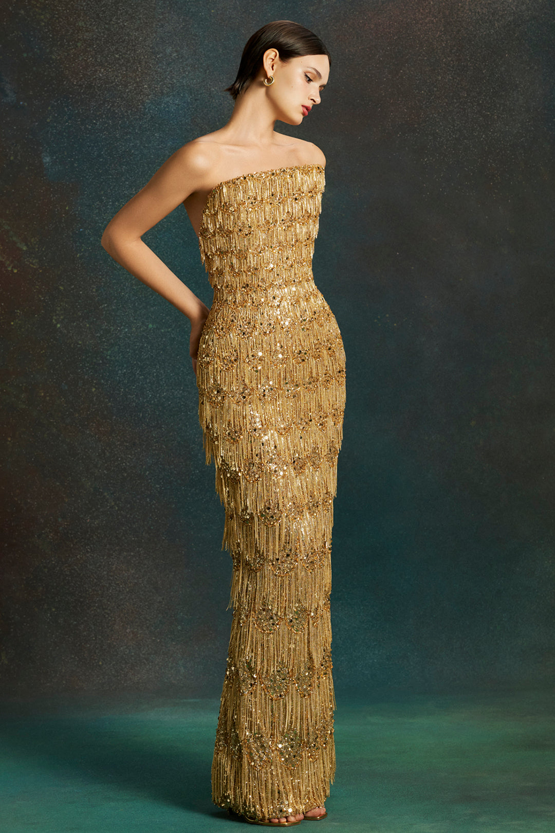Glimmer Strapless with Column Long Dress