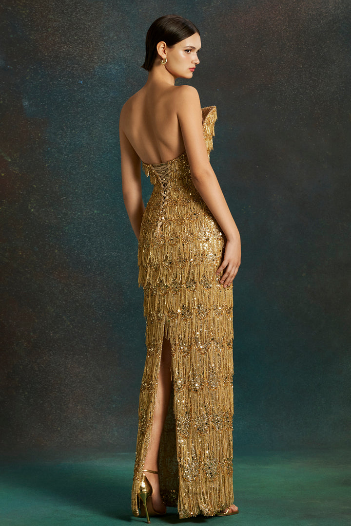 Glimmer Strapless with Column Long Dress