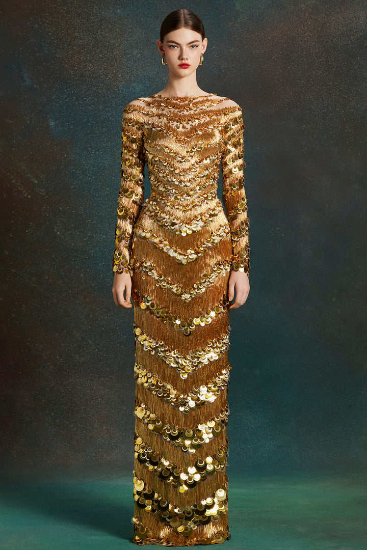 Tiered Long Sleeved with High Neckline Dress
