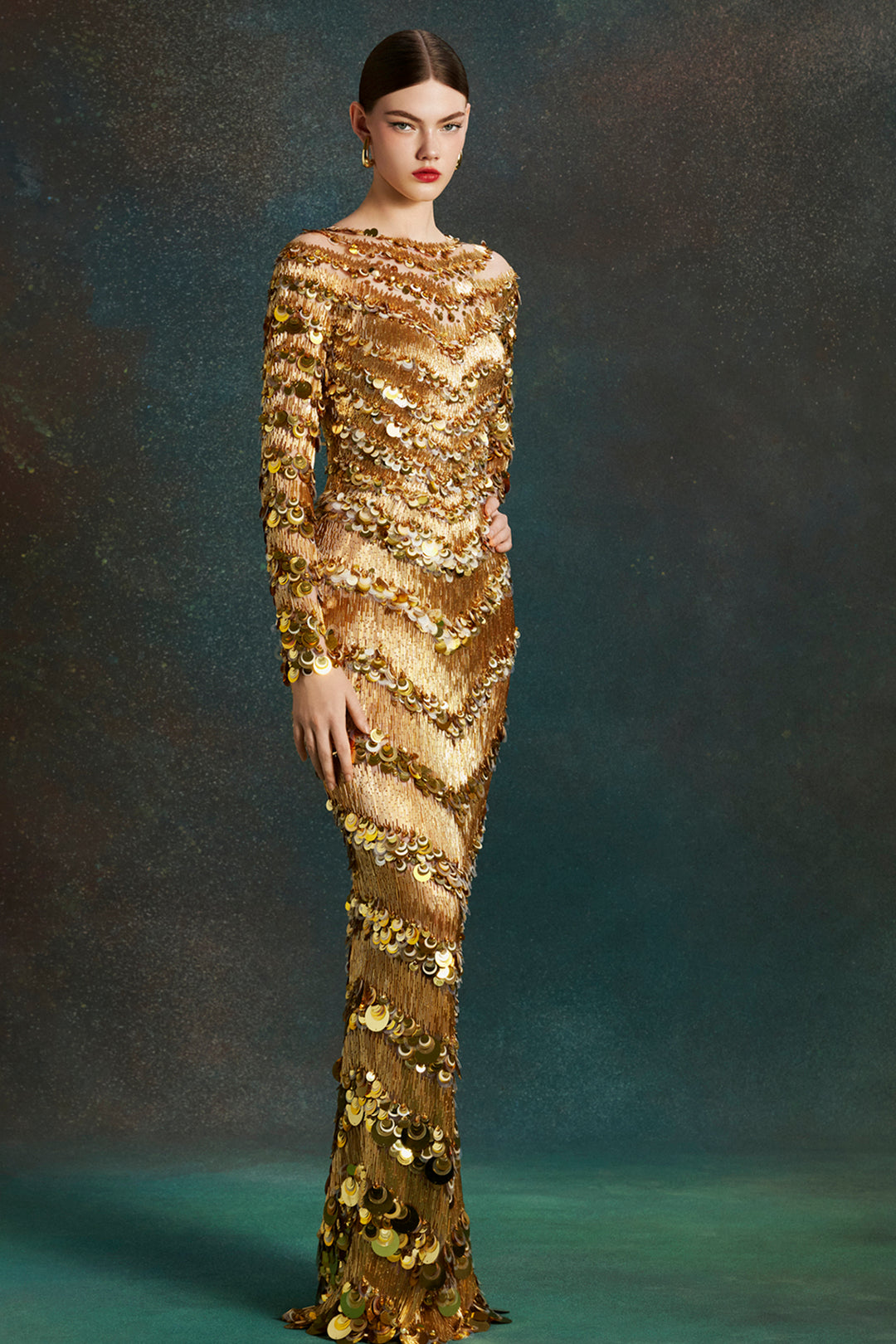 Tiered Long Sleeved with High Neckline Dress
