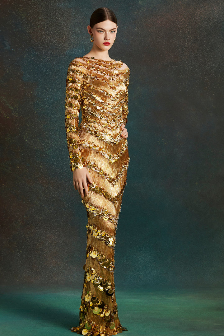 Tiered Long Sleeved with High Neckline Dress