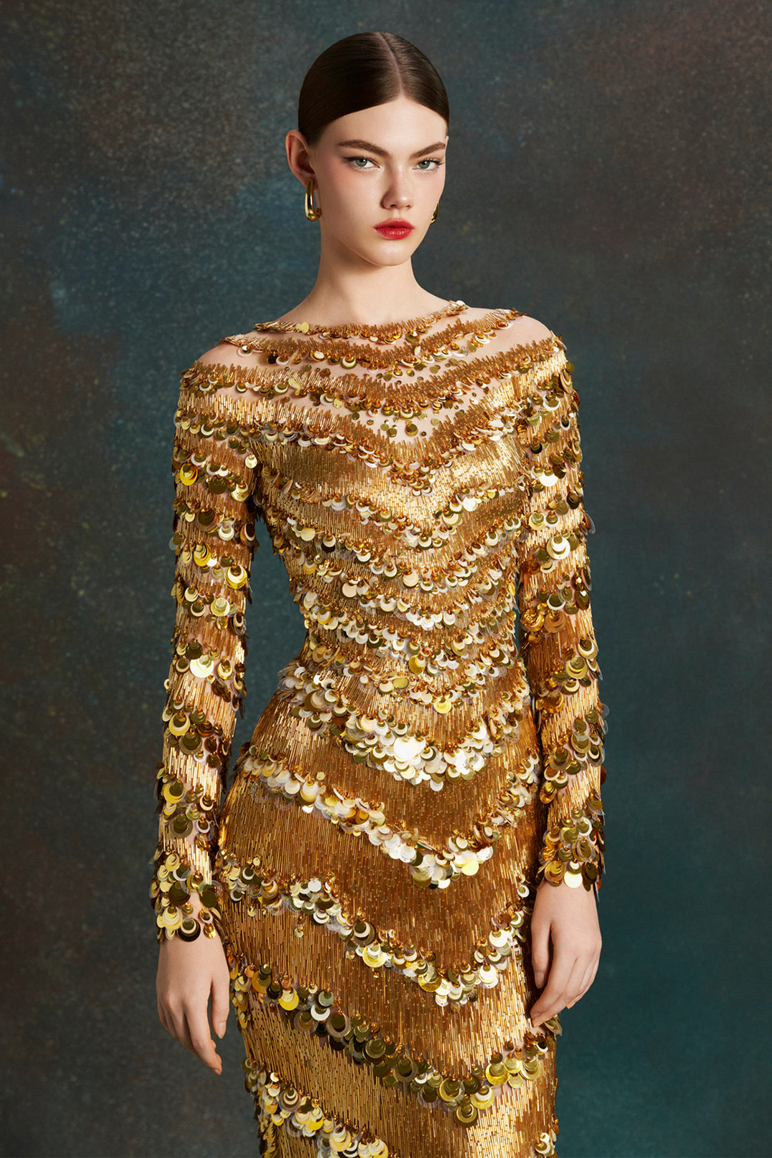Tiered Long Sleeved with High Neckline Dress